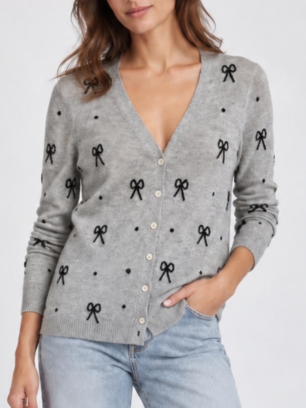 J. Crew Italian Spun Alpaca Blend Sequin Bow Cardigan in Grey